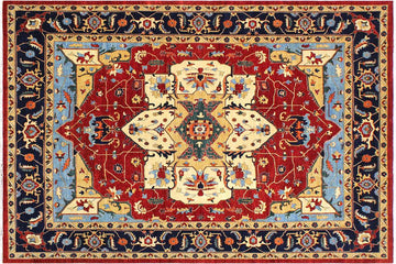 handmade Geometric Kafkaz Chobi Ziegler Red Blue Hand Knotted RECTANGLE 100% WOOL area rug 12 x 14